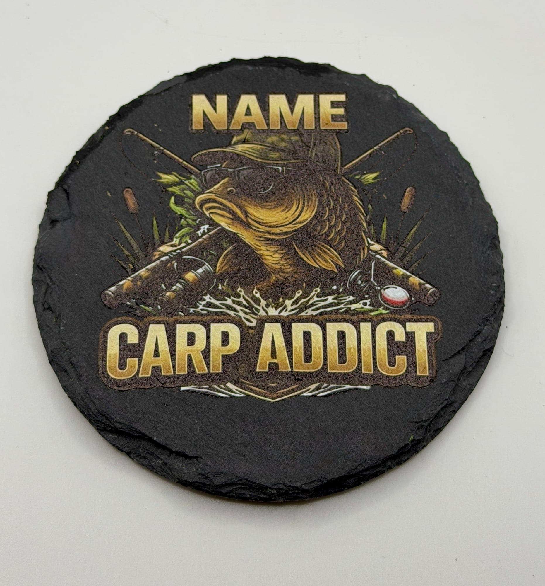 Personalised Carp Addict Slate Coaster — view 6